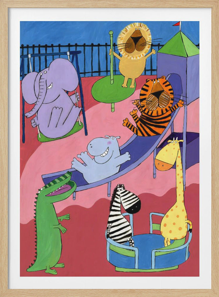 Jungle Animals in the Playground by Artist Carla Daly - Poster / Art Print