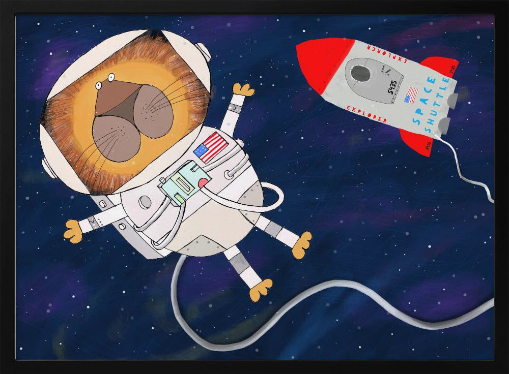 Funny Lion Astronaut is Swirling in Space by Artist Carla Daly - Poster / Art Print