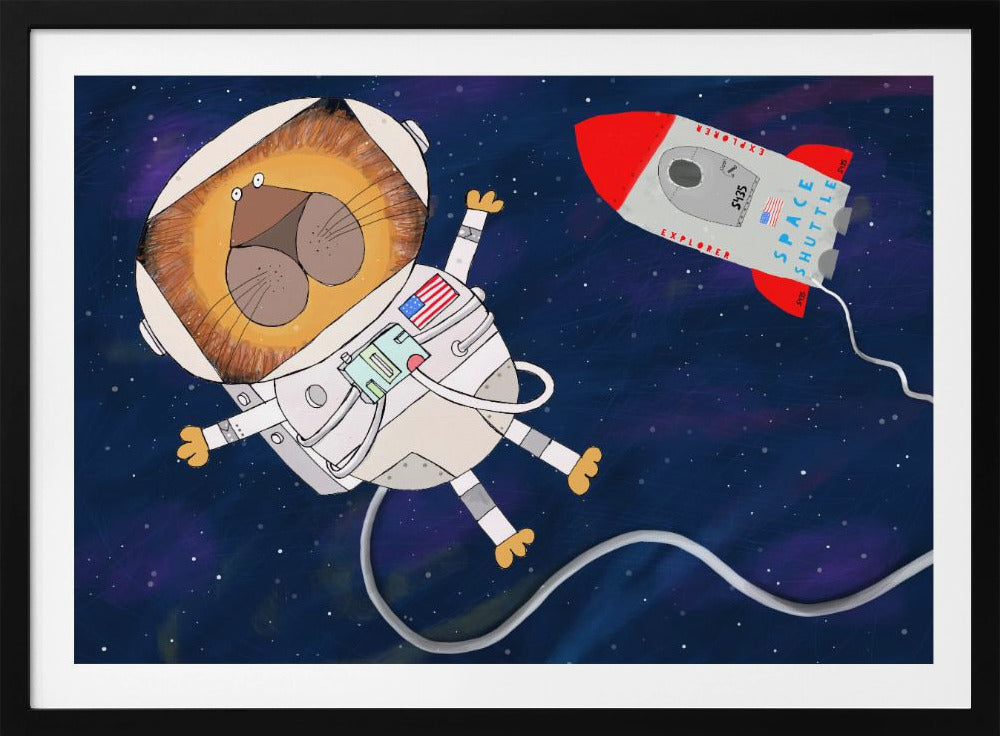 Funny Lion Astronaut is Swirling in Space by Artist Carla Daly - Poster / Art Print