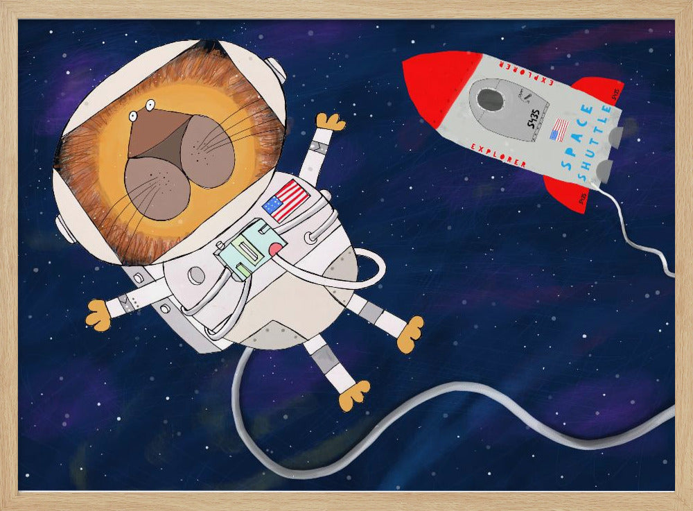 Funny Lion Astronaut is Swirling in Space by Artist Carla Daly - Poster / Art Print