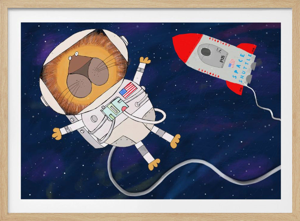 Funny Lion Astronaut is Swirling in Space by Artist Carla Daly - Poster / Art Print