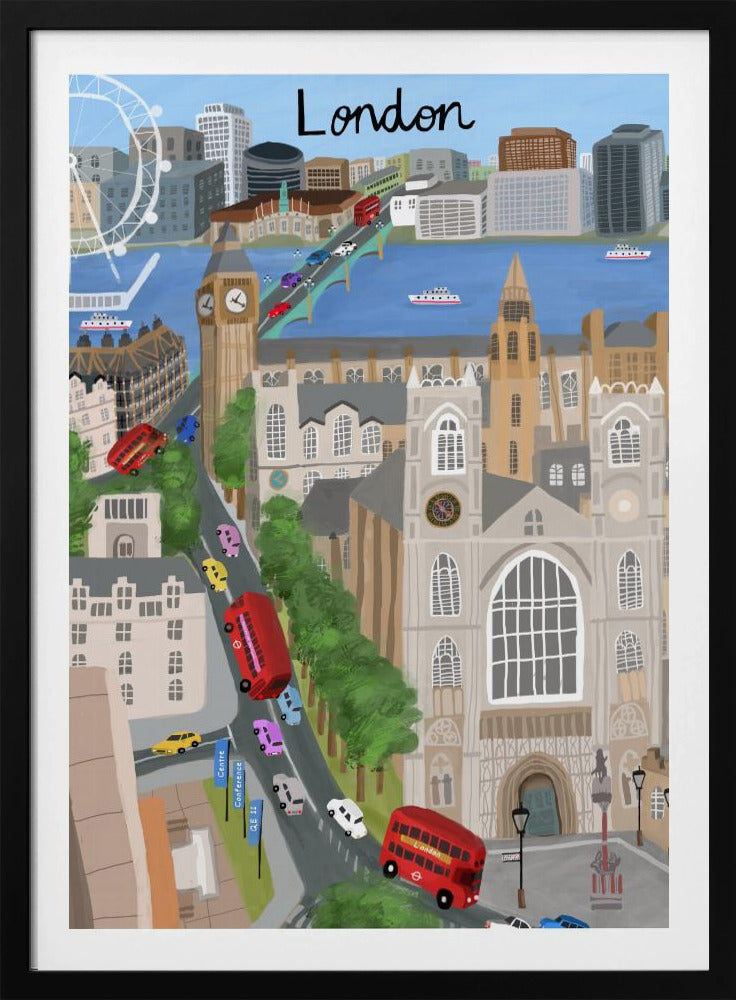London City with View of the Thames River and Big Ben by Artist Carla Daly - Poster / Art Print