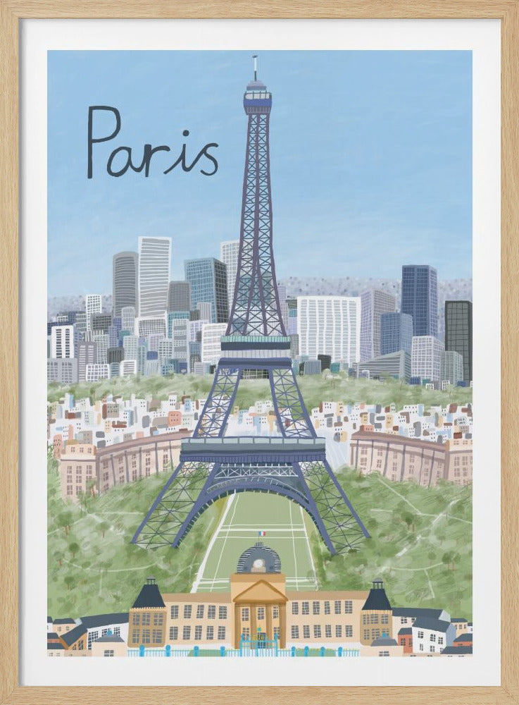 Eiffel Tower with Paris City in Background by Artist Carla Daly - Poster / Art Print