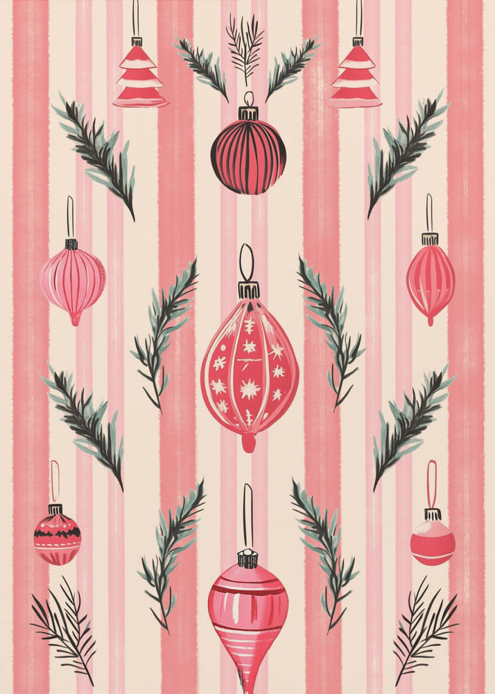 Pink Christmas Baubles - Poster / Art Print