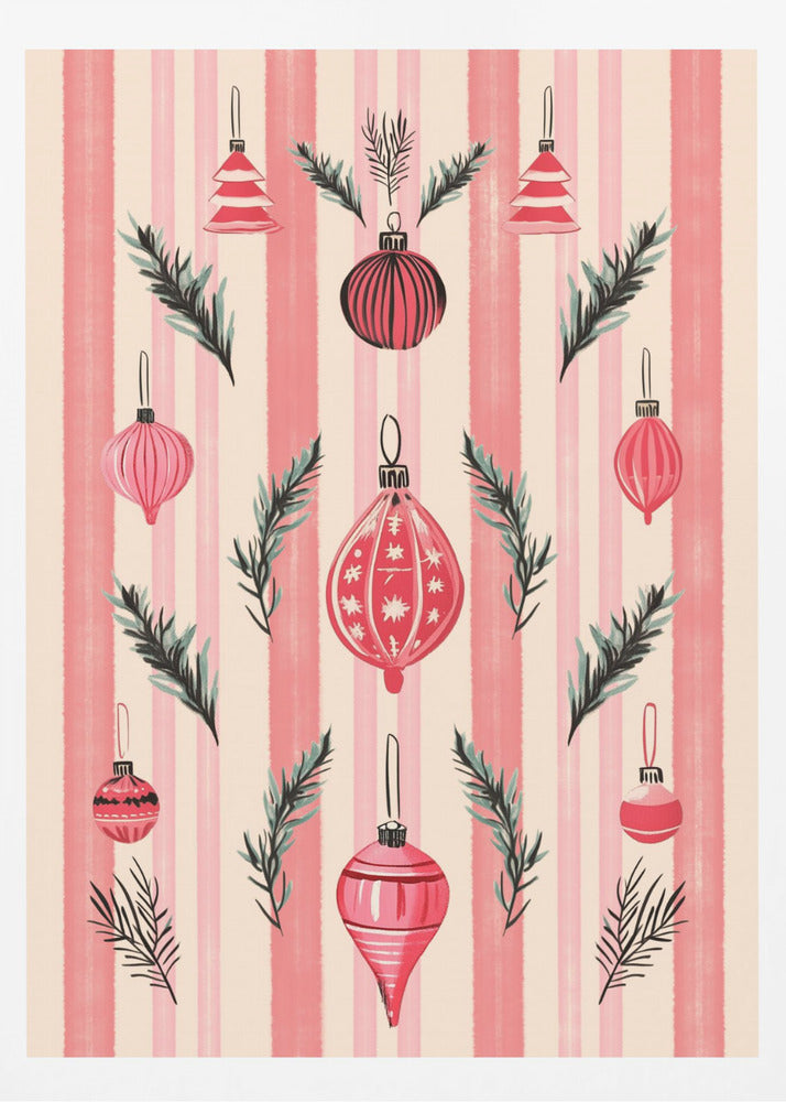 Pink Christmas Baubles - Poster / Art Print