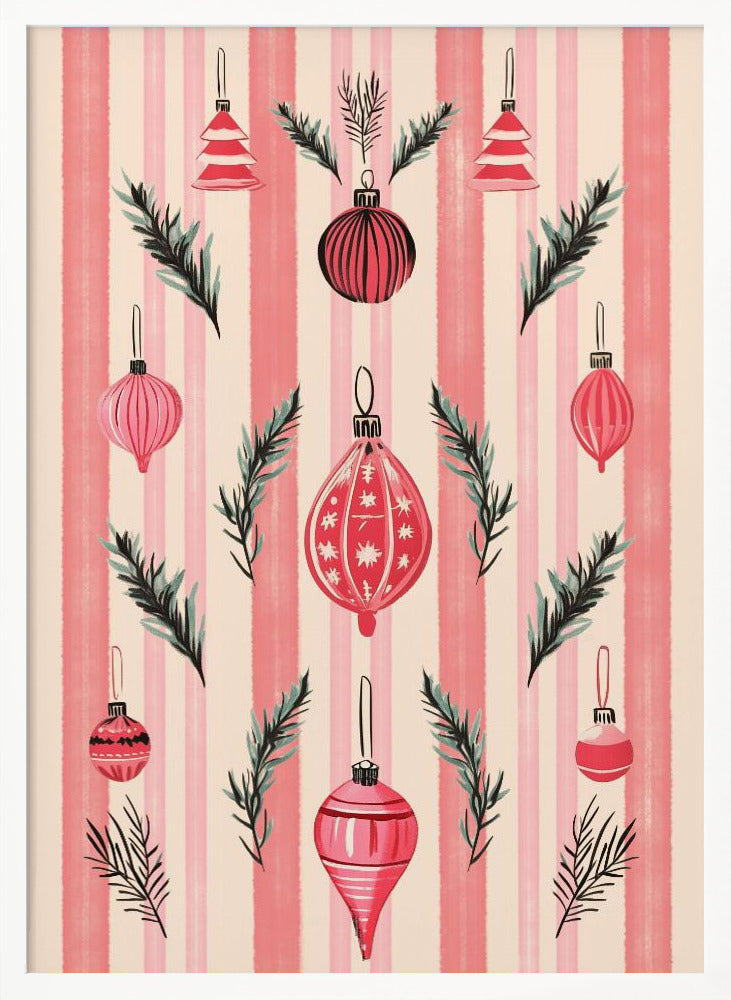 Pink Christmas Baubles - Poster / Art Print