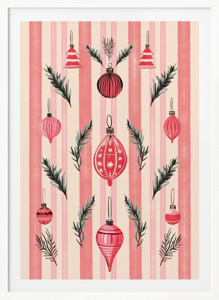 Pink Christmas Baubles - Poster / Art Print