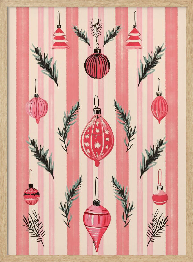 Pink Christmas Baubles - Poster / Art Print