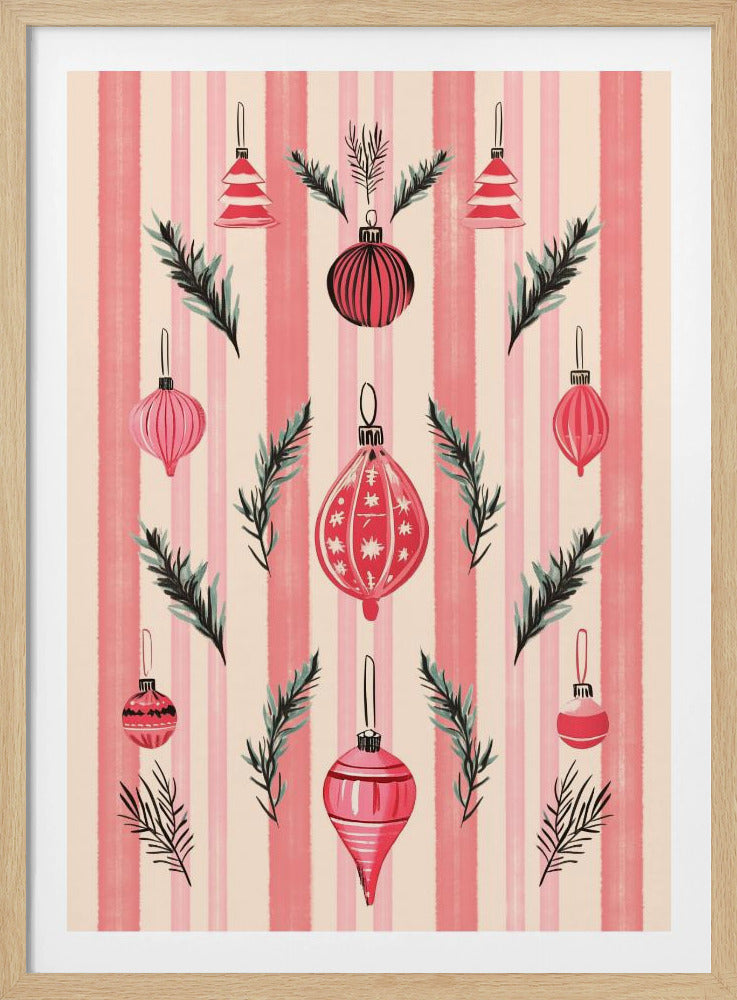 Pink Christmas Baubles - Poster / Art Print