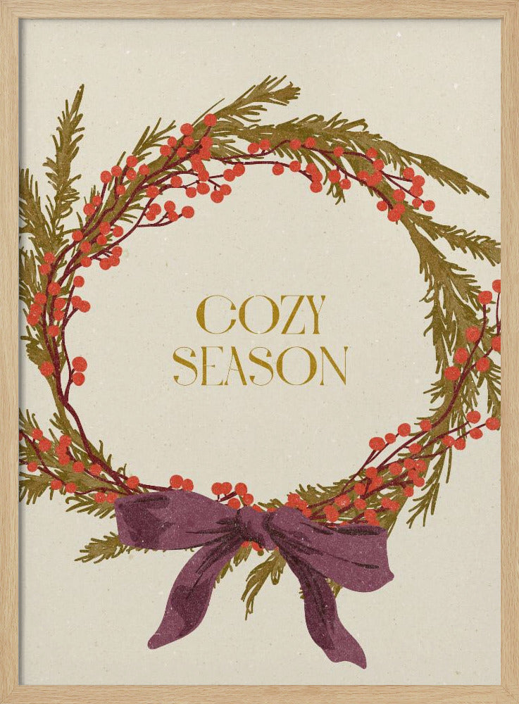 Cozy Season. Christmas wreath with bow - Poster / Art Print