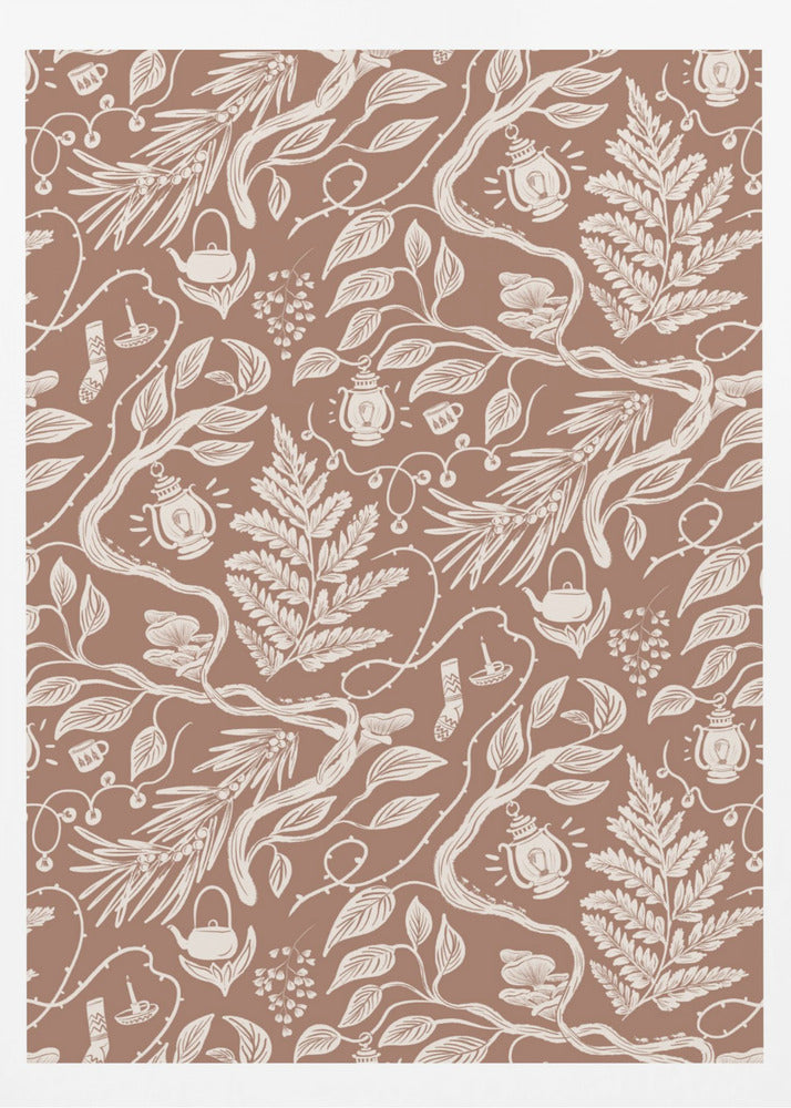 Cabincore Scene Pattern - Mocha Mousse - Poster / Art Print