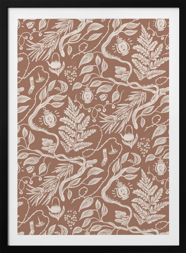 Cabincore Scene Pattern - Mocha Mousse - Poster / Art Print