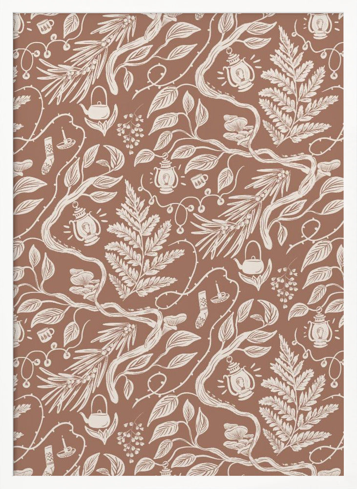 Cabincore Scene Pattern - Mocha Mousse - Poster / Art Print