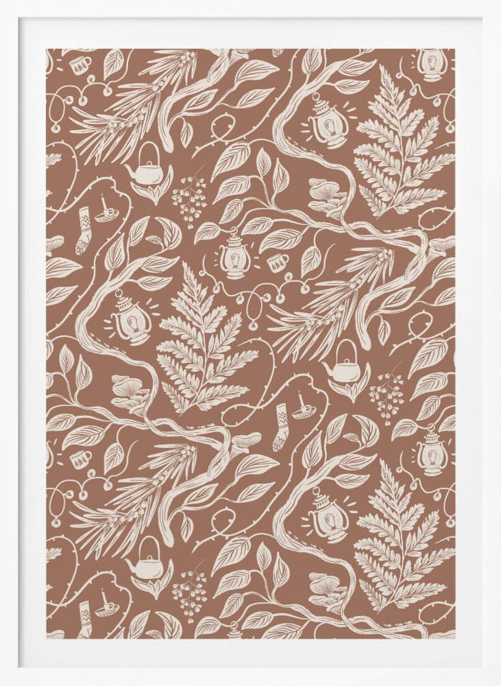 Cabincore Scene Pattern - Mocha Mousse - Poster / Art Print