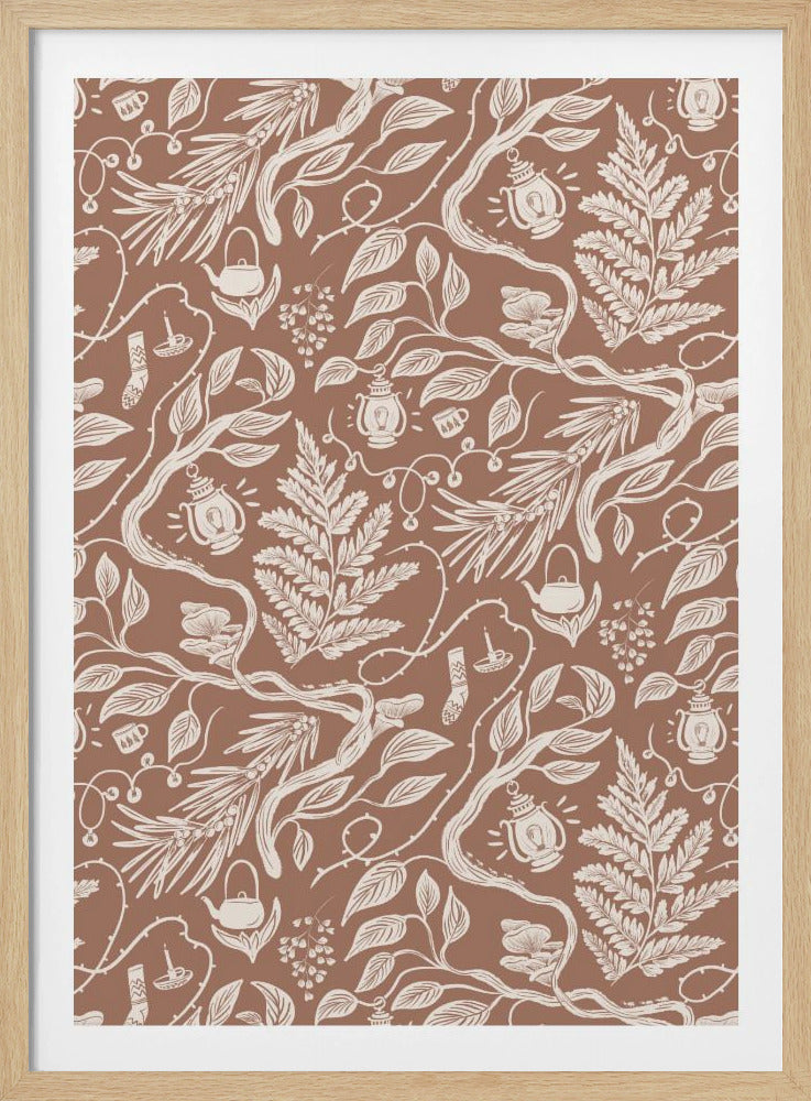 Cabincore Scene Pattern - Mocha Mousse - Poster / Art Print