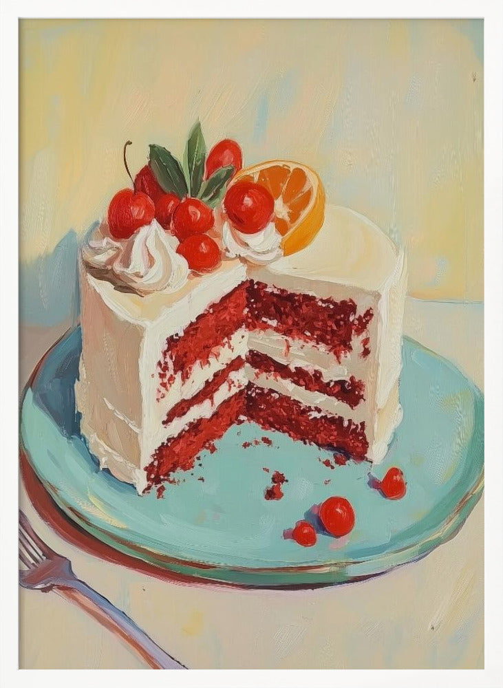 Red Velvet Cake with Fresh Fruit Toppings - Poster / Art Print