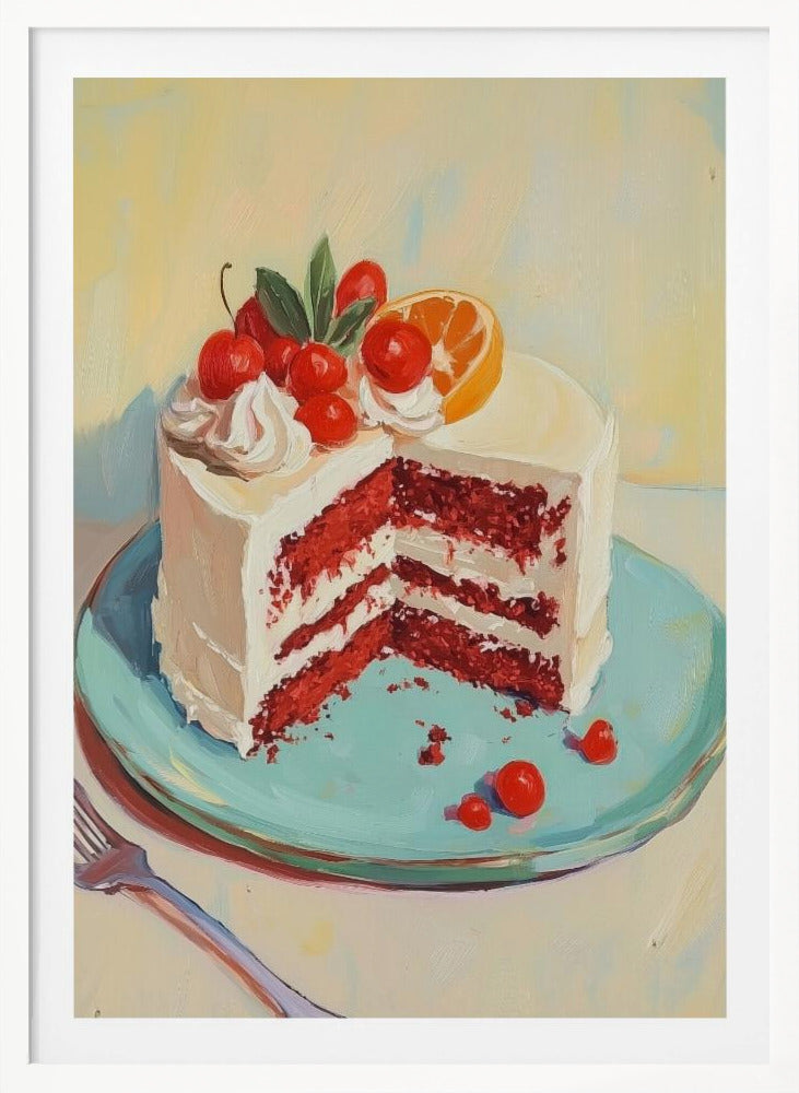 Red Velvet Cake with Fresh Fruit Toppings - Poster / Art Print