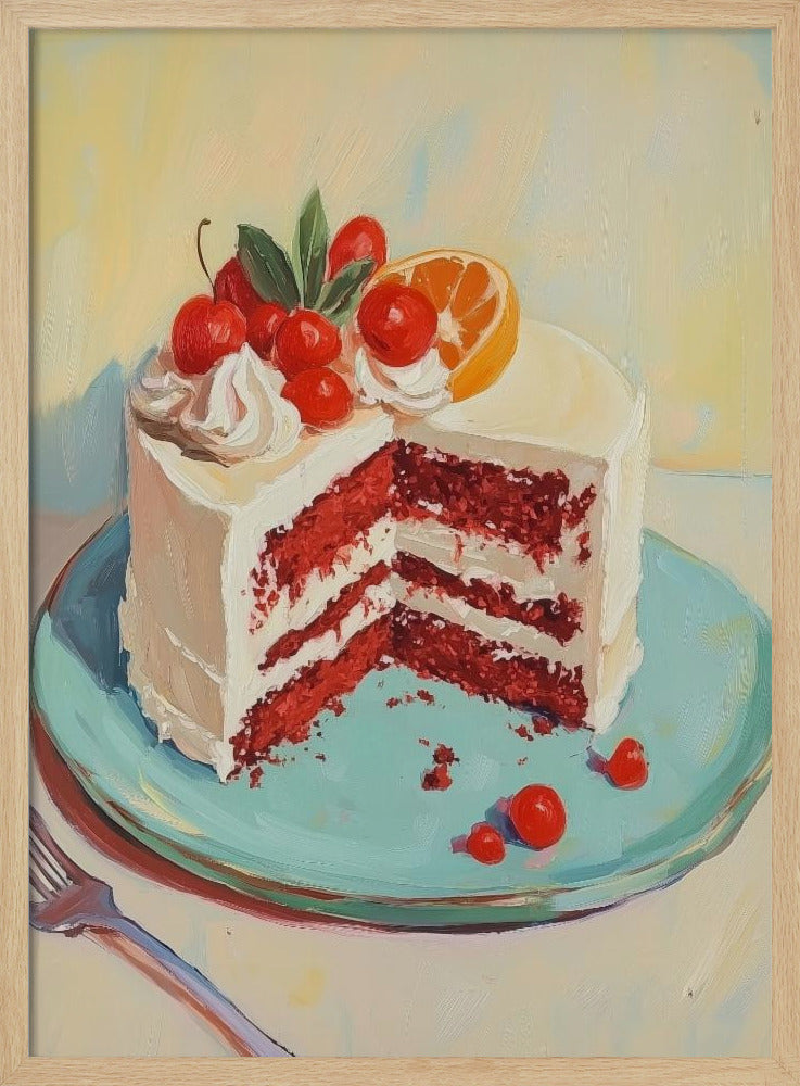 Red Velvet Cake with Fresh Fruit Toppings - Poster / Art Print