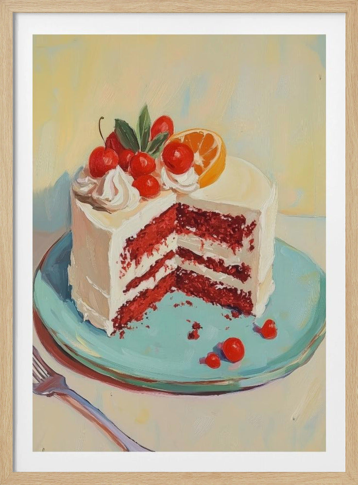 Red Velvet Cake with Fresh Fruit Toppings - Poster / Art Print