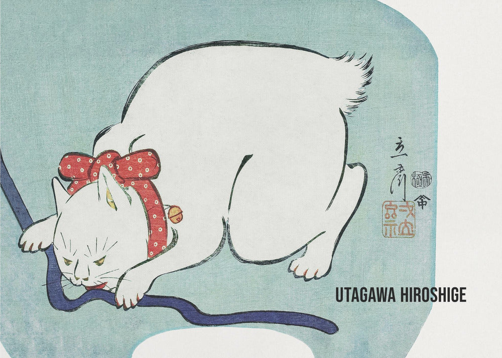 Japanese White Cat (1863) Vintage Woodblock Print - Poster / Art Print