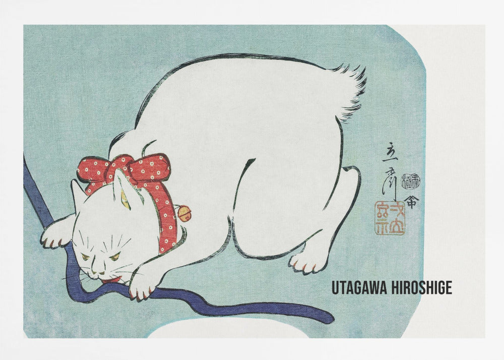 Japanese White Cat (1863) Vintage Woodblock Print - Poster / Art Print