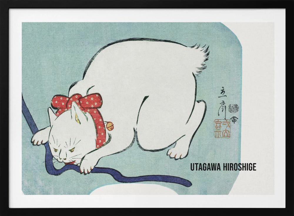Japanese White Cat (1863) Vintage Woodblock Print - Poster / Art Print