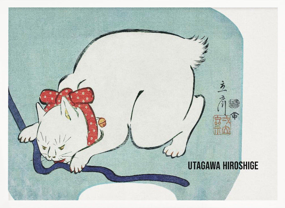 Japanese White Cat (1863) Vintage Woodblock Print - Poster / Art Print