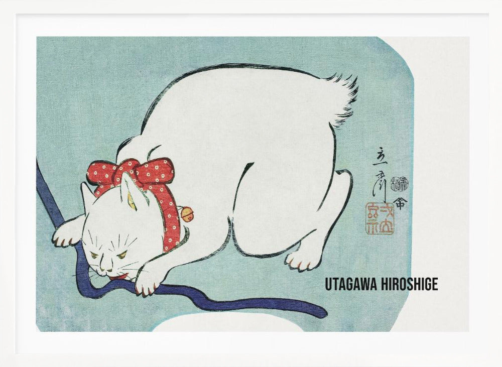 Japanese White Cat (1863) Vintage Woodblock Print - Poster / Art Print