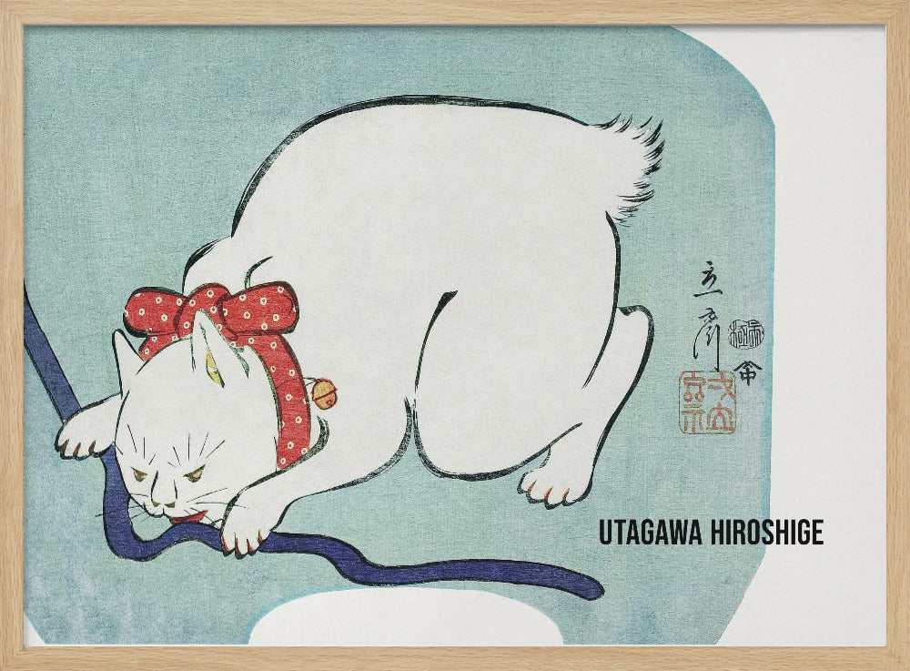 Japanese White Cat (1863) Vintage Woodblock Print - Poster / Art Print