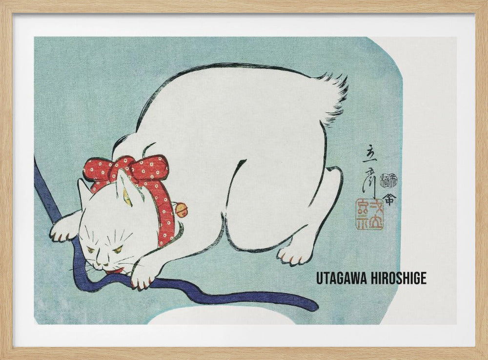 Japanese White Cat (1863) Vintage Woodblock Print - Poster / Art Print