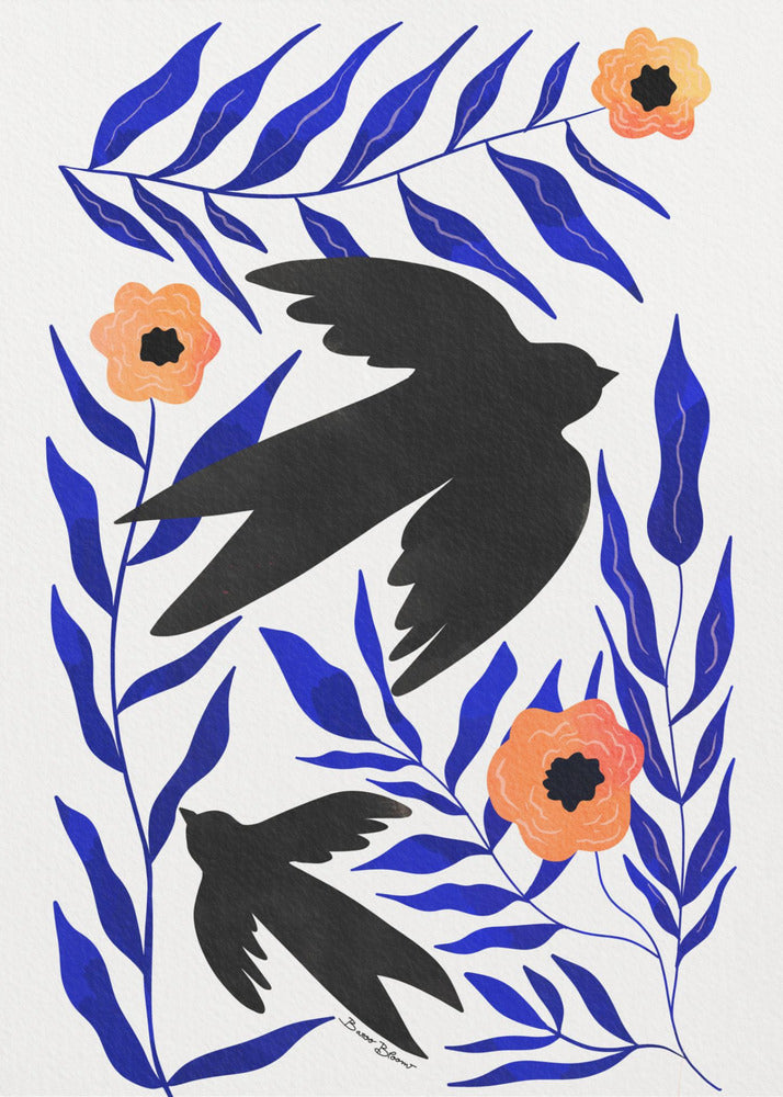 Swallow Flowers - Poster / Art Print