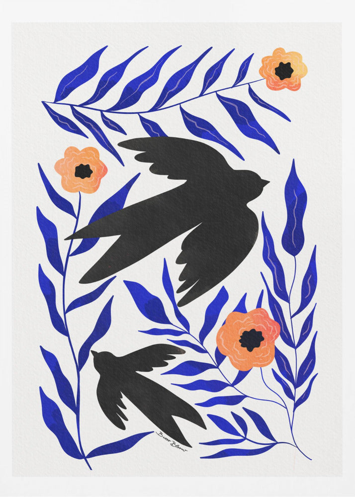 Swallow Flowers - Poster / Art Print