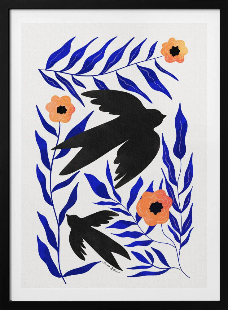 Swallow Flowers - Poster / Art Print
