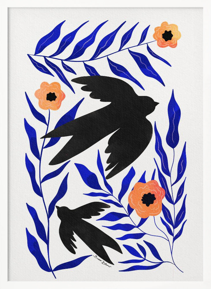 Swallow Flowers - Poster / Art Print