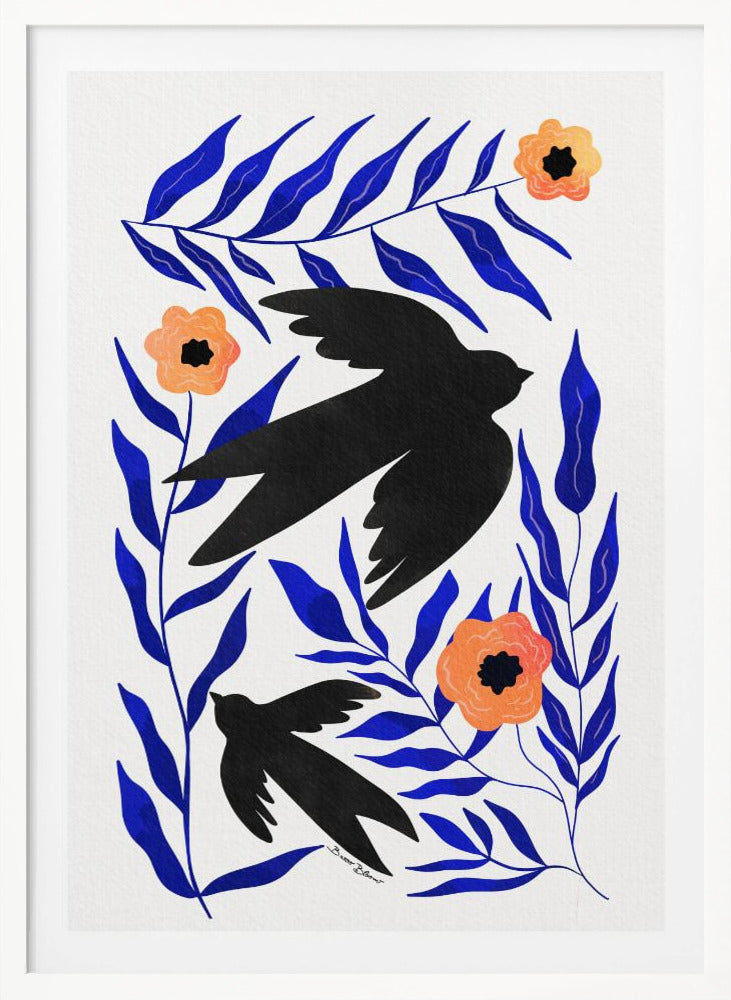Swallow Flowers - Poster / Art Print