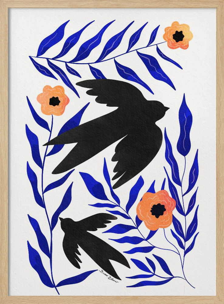 Swallow Flowers - Poster / Art Print