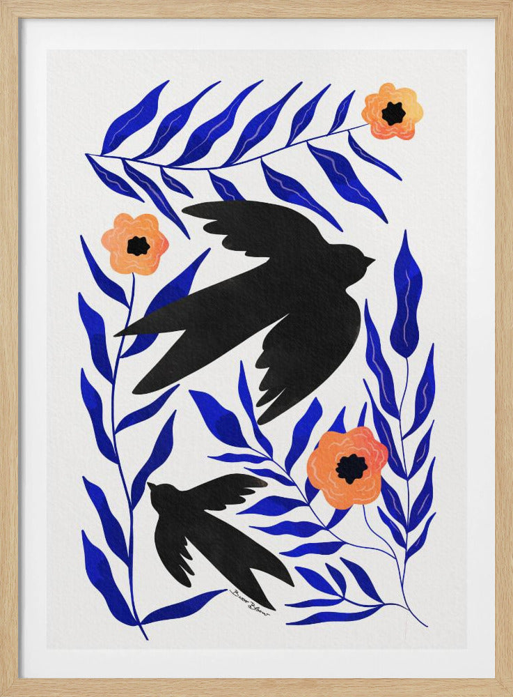 Swallow Flowers - Poster / Art Print