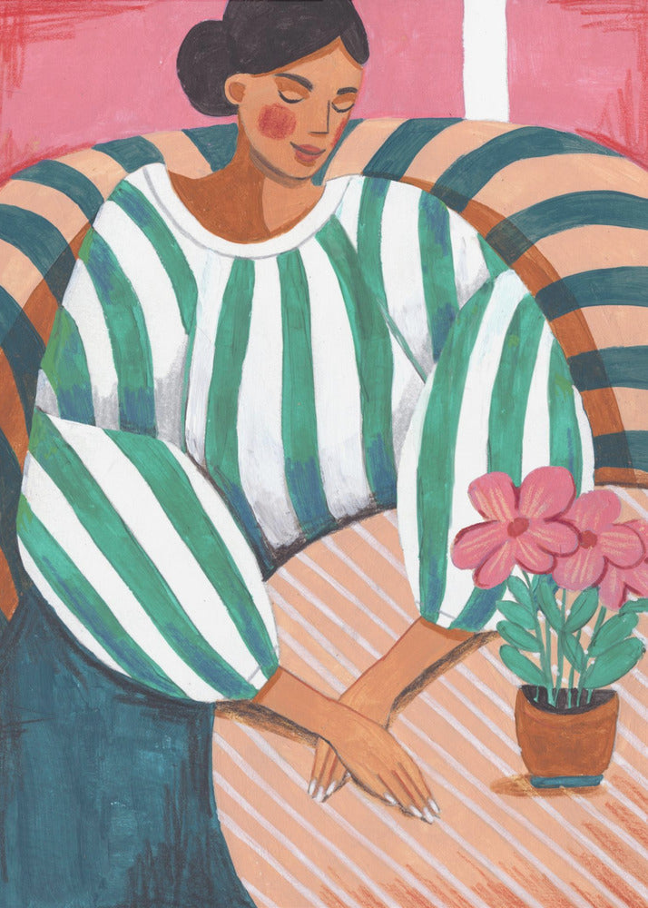 Woman in stripes in thought - Poster / Art Print