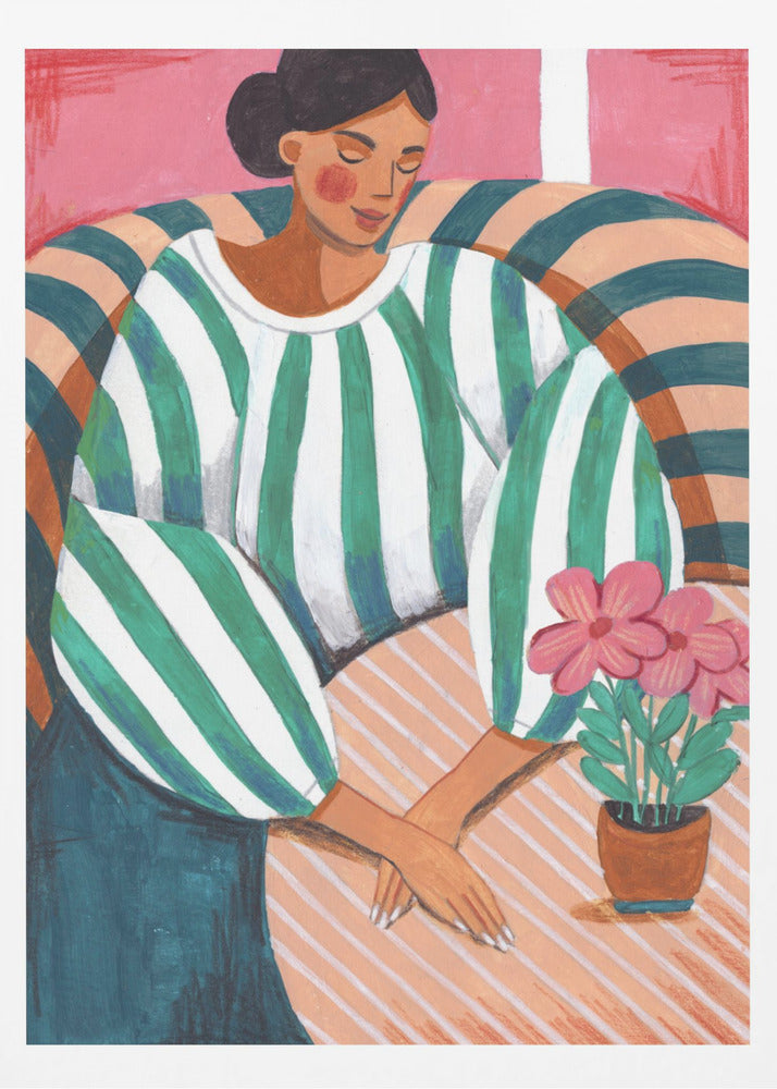 Woman in stripes in thought - Poster / Art Print