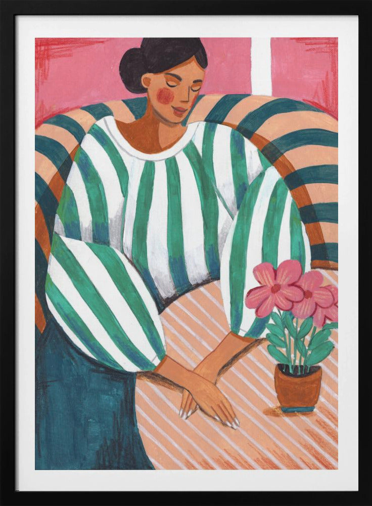 Woman in stripes in thought - Poster / Art Print