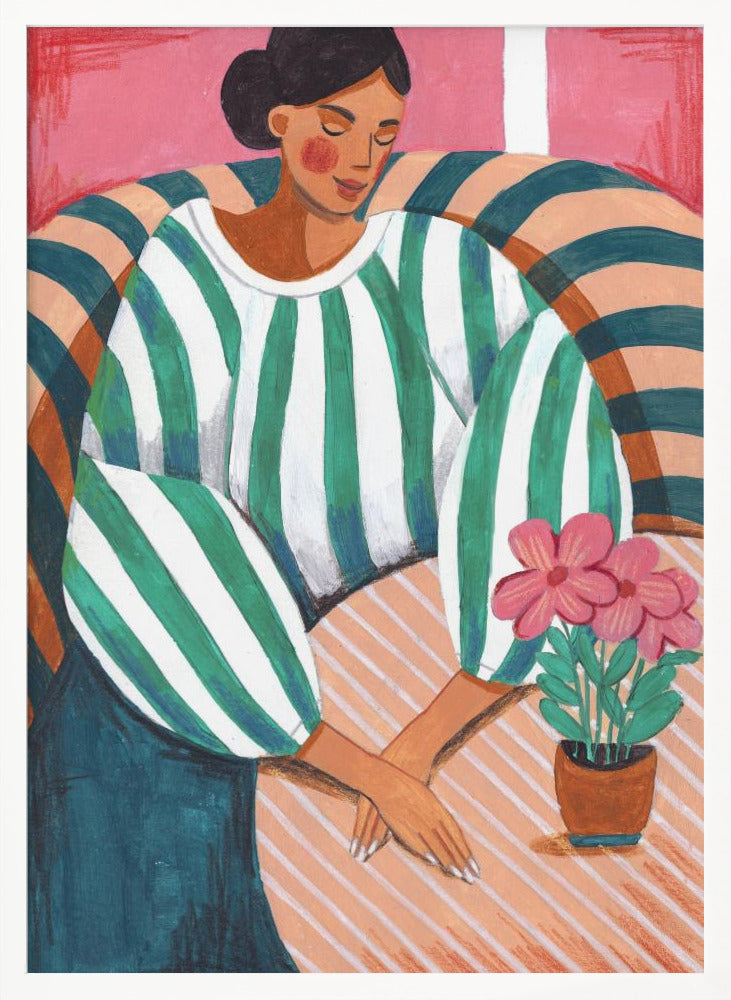 Woman in stripes in thought - Poster / Art Print