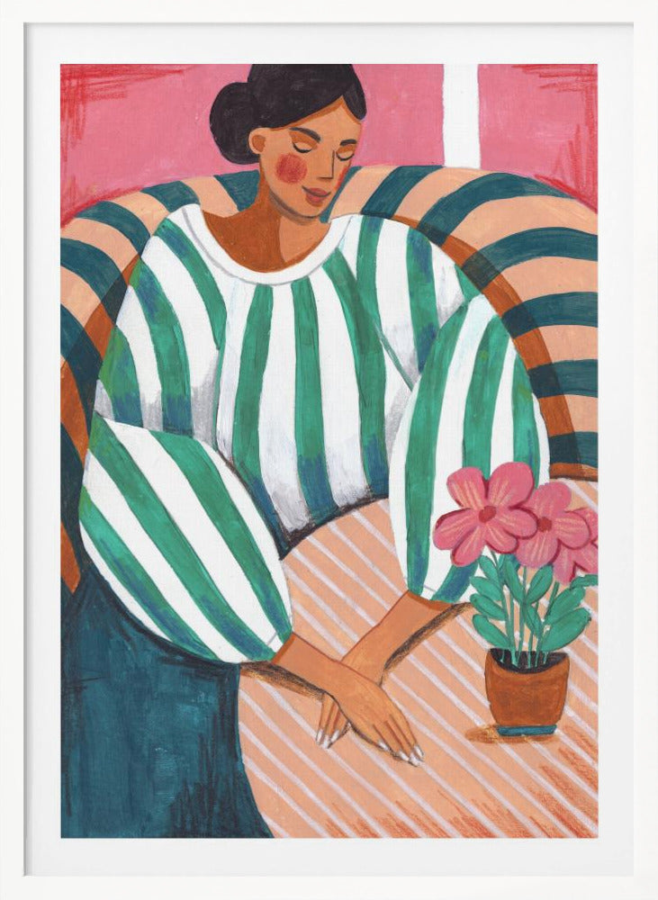 Woman in stripes in thought - Poster / Art Print