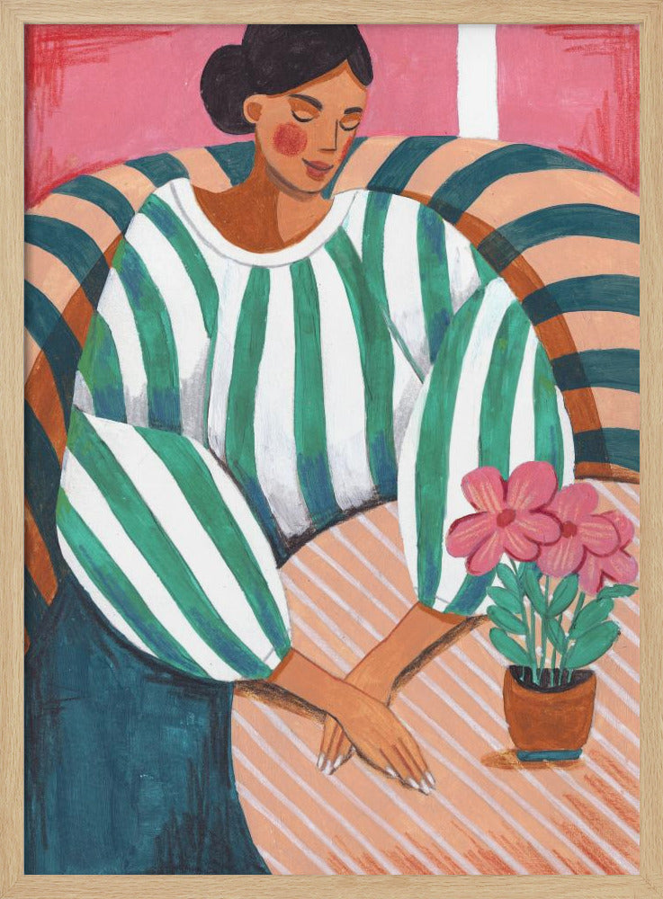 Woman in stripes in thought - Poster / Art Print
