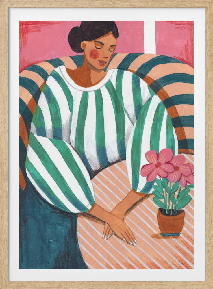Woman in stripes in thought - Poster / Art Print