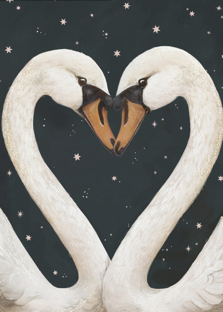 Twilight Swans Navy Sky - Poster / Art Print