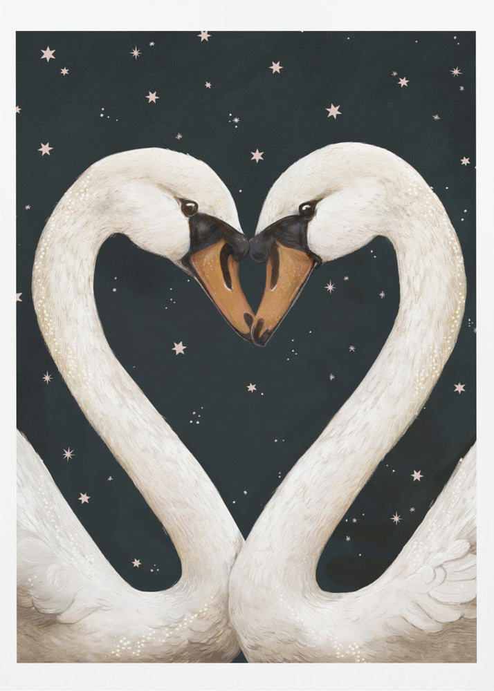Twilight Swans Navy Sky - Poster / Art Print