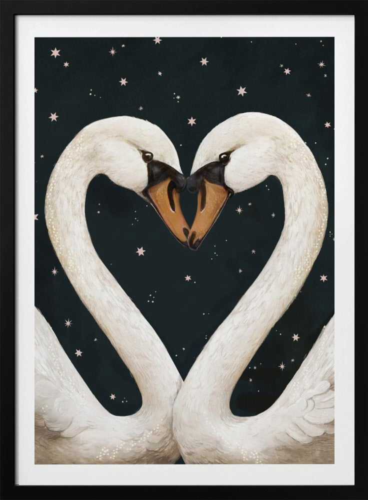 Twilight Swans Navy Sky - Poster / Art Print