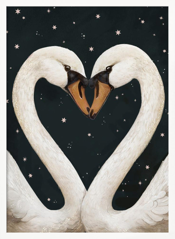 Twilight Swans Navy Sky - Poster / Art Print