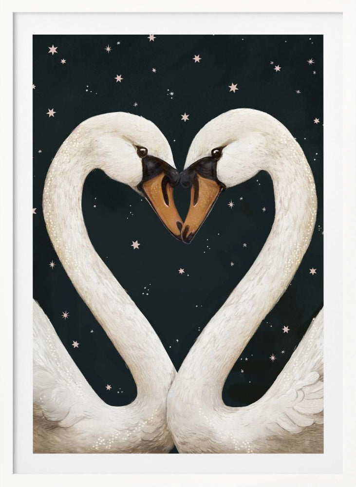 Twilight Swans Navy Sky - Poster / Art Print