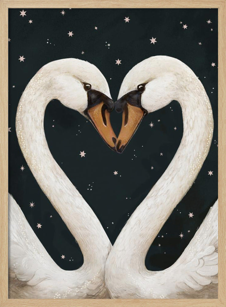 Twilight Swans Navy Sky - Poster / Art Print